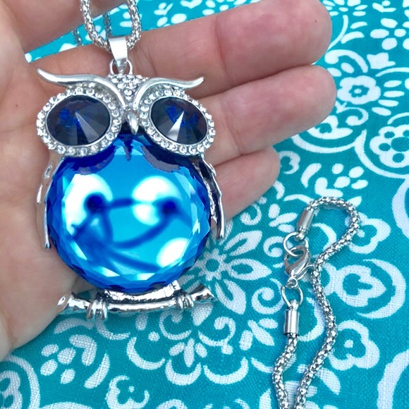 NEW!💎💙💎BIG BLUE OWL🦉STATEMENT NECKLACE BIRD - Picture 5 of 8